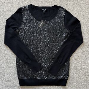 EXPRESS Womens Size L Black Sequin Long Sleeve Crew Neck Knit Sweater - NWT